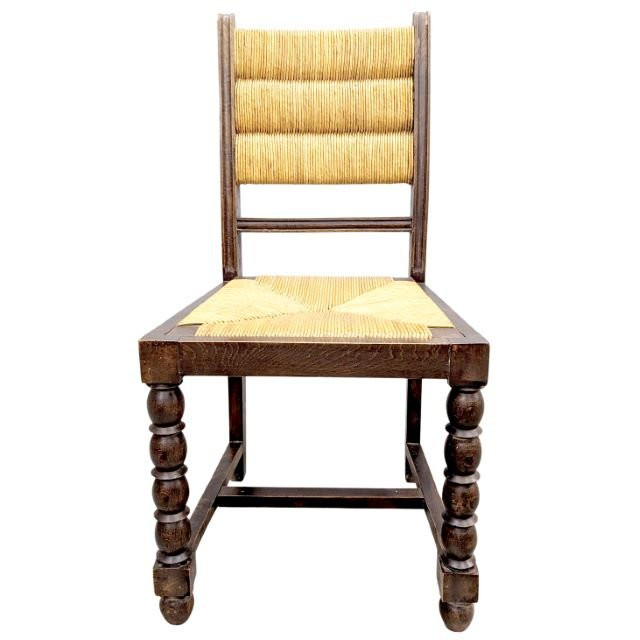 Série de 6 chaise en bois tourné et paillage par Charles Dudouyt-photo-3