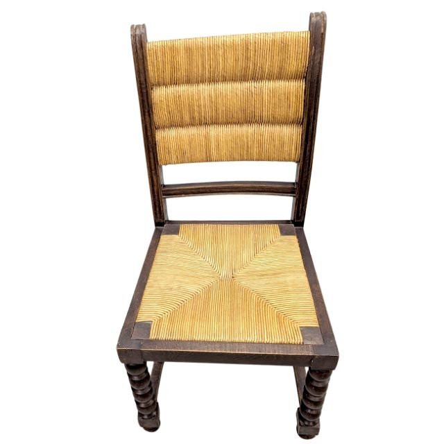 Série de 6 chaise en bois tourné et paillage par Charles Dudouyt-photo-4