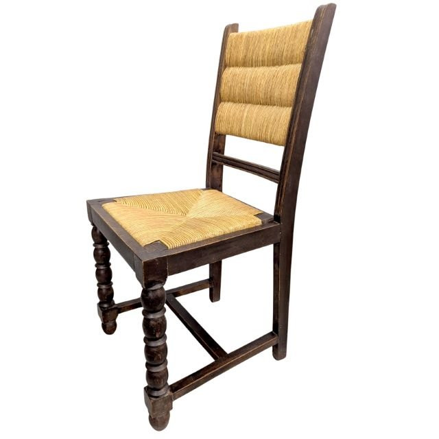 Série de 6 chaise en bois tourné et paillage par Charles Dudouyt-photo-5