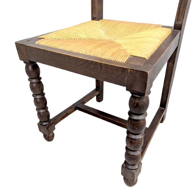 Série de 6 chaise en bois tourné et paillage par Charles Dudouyt-photo-7