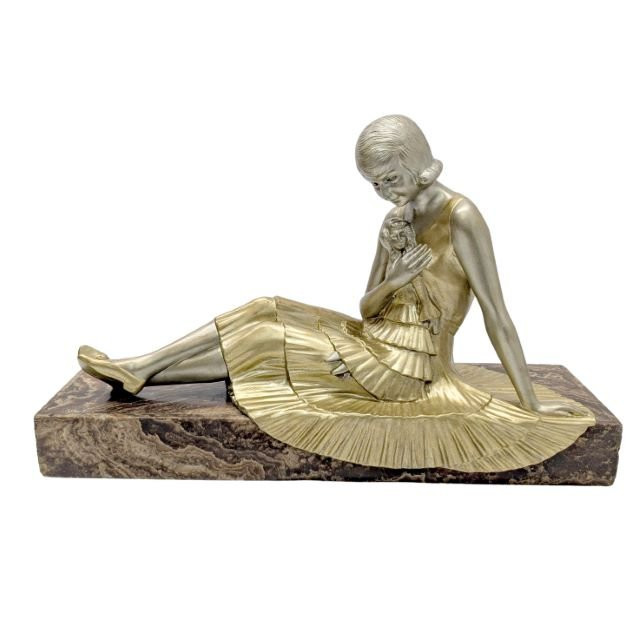 Régule Art déco 1930 par Demeter Chiparus socle en onyx-photo-2