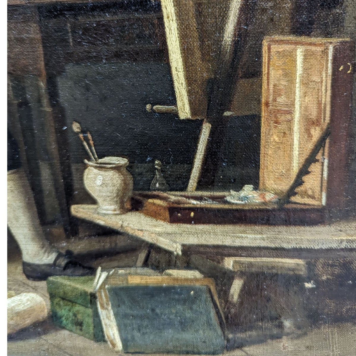 Oil On Canvas 19th Century Artist's Studio-photo-3