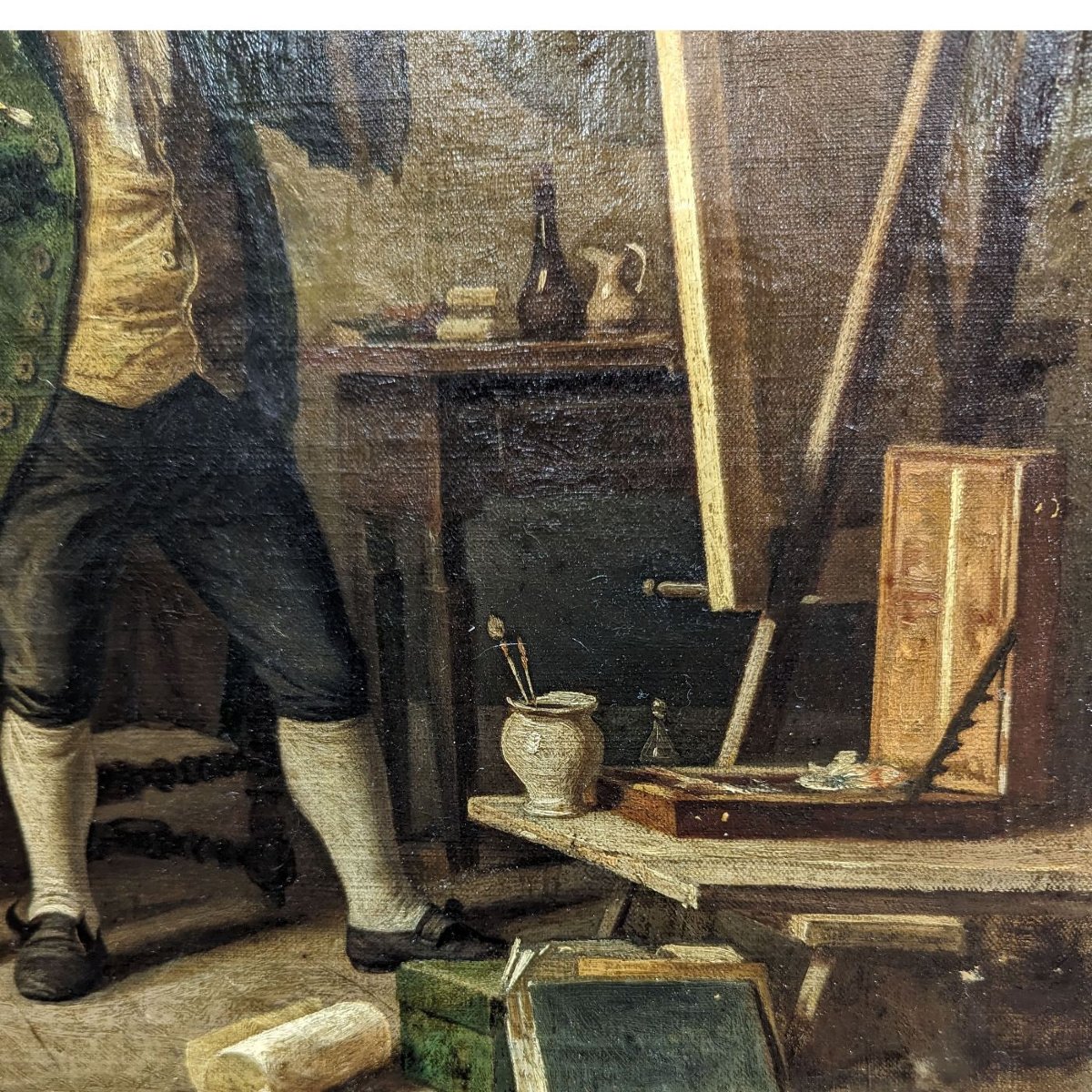 Oil On Canvas 19th Century Artist's Studio-photo-4