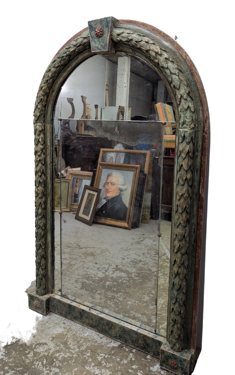 Carved And Lacquered Wood 19th Century Decorator's Mirror-photo-2