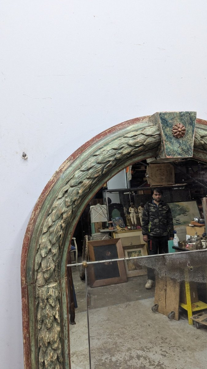 Carved And Lacquered Wood 19th Century Decorator's Mirror-photo-3