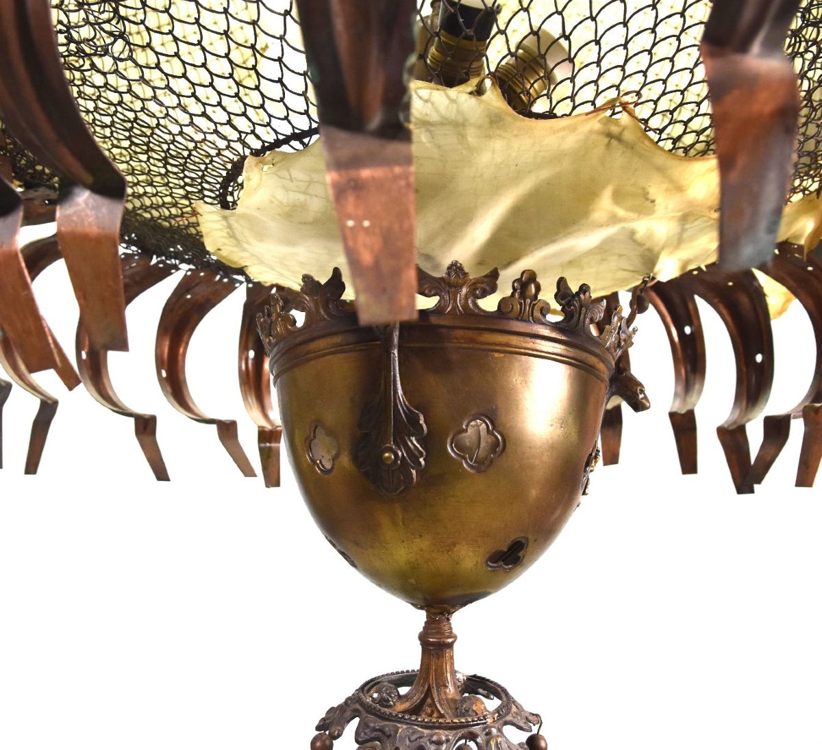 Lustre sculpture tribal maker Michel Haillard peau et grillages-photo-5