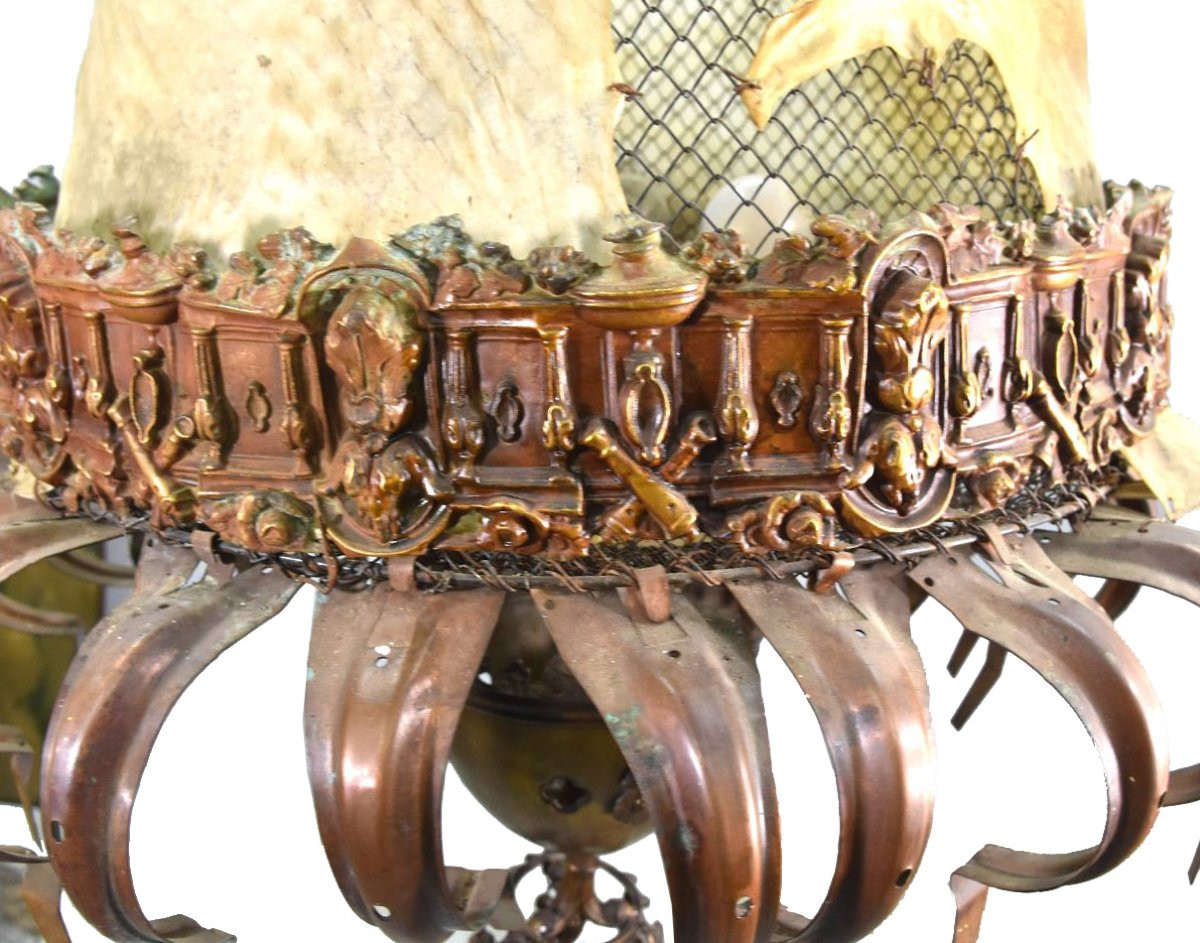 Lustre sculpture tribal maker Michel Haillard peau et grillages-photo-6