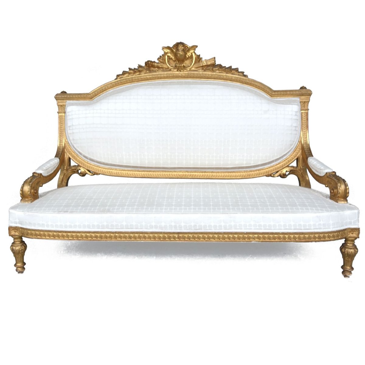 Banquette basse en bois doré de style Louis XVI époque Napoléon III-photo-2