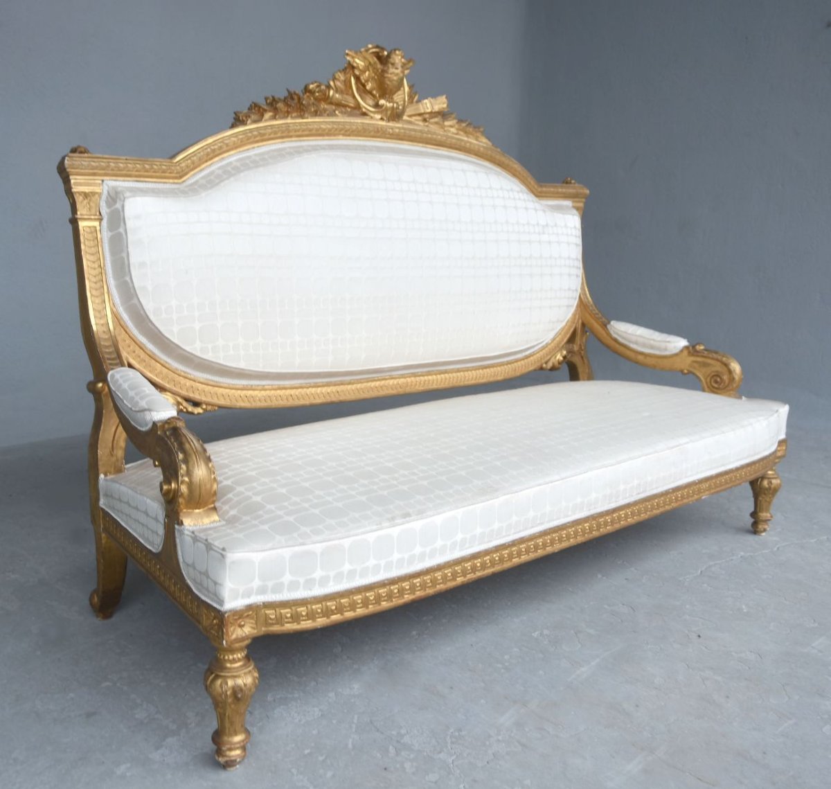 Banquette basse en bois doré de style Louis XVI époque Napoléon III-photo-3