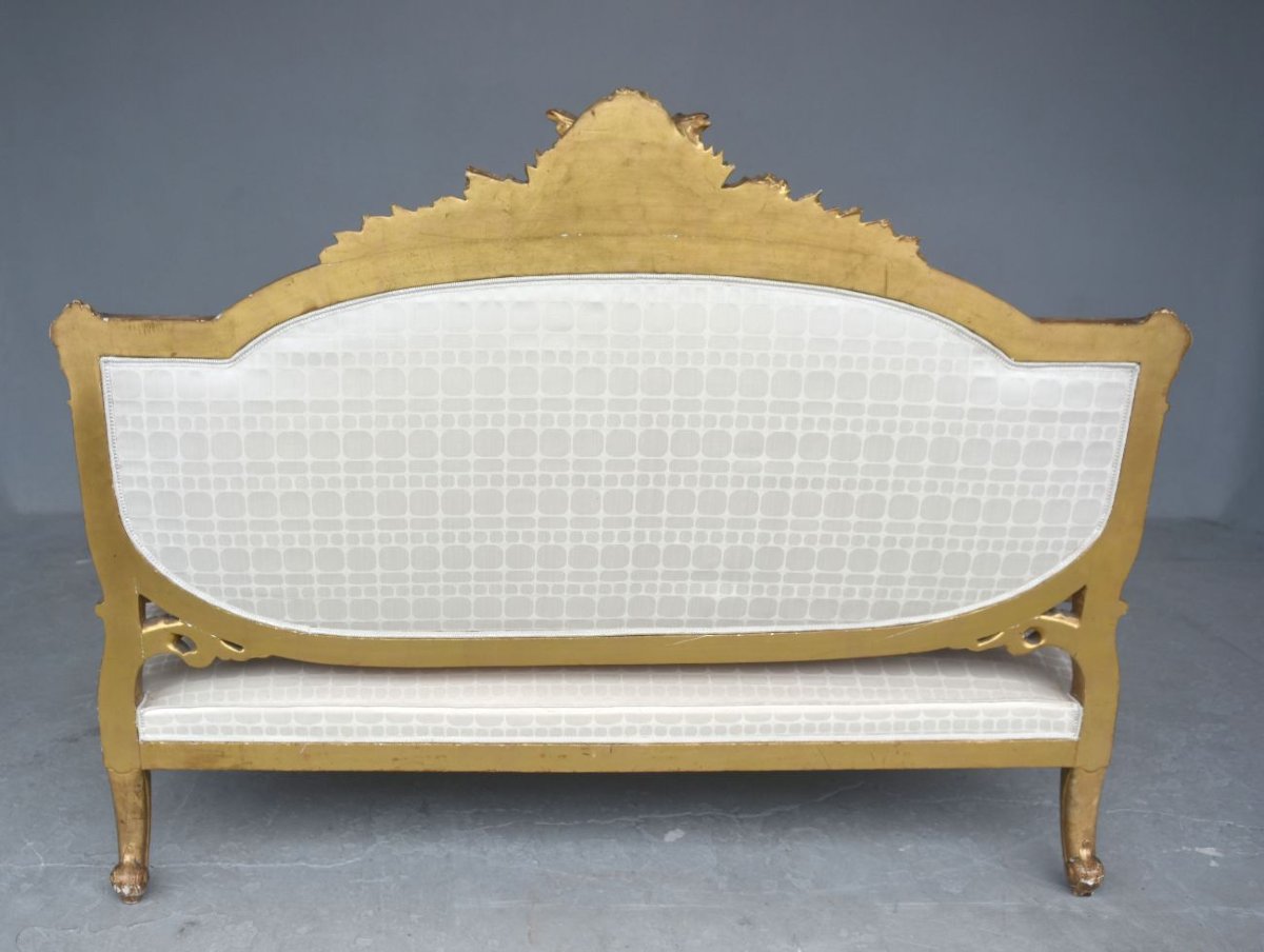 Banquette basse en bois doré de style Louis XVI époque Napoléon III-photo-4