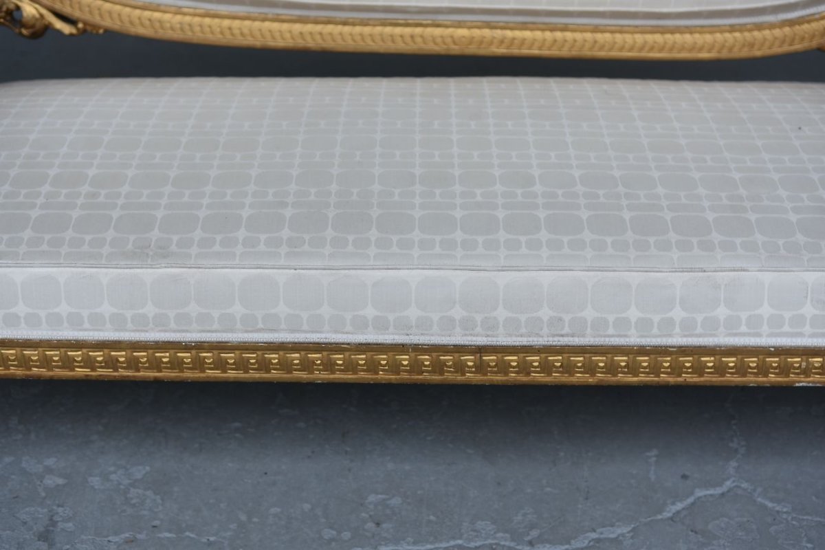 Banquette basse en bois doré de style Louis XVI époque Napoléon III-photo-4