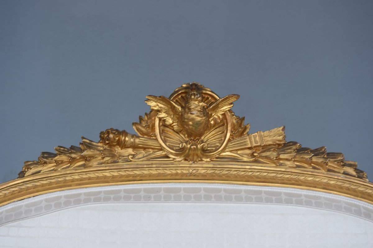 Banquette basse en bois doré de style Louis XVI époque Napoléon III-photo-6