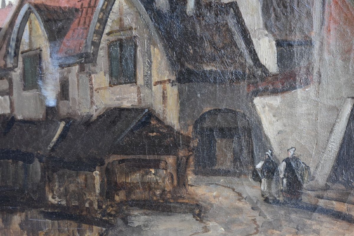 Peinture Flamande scène lacustre signée Van Hier-photo-3