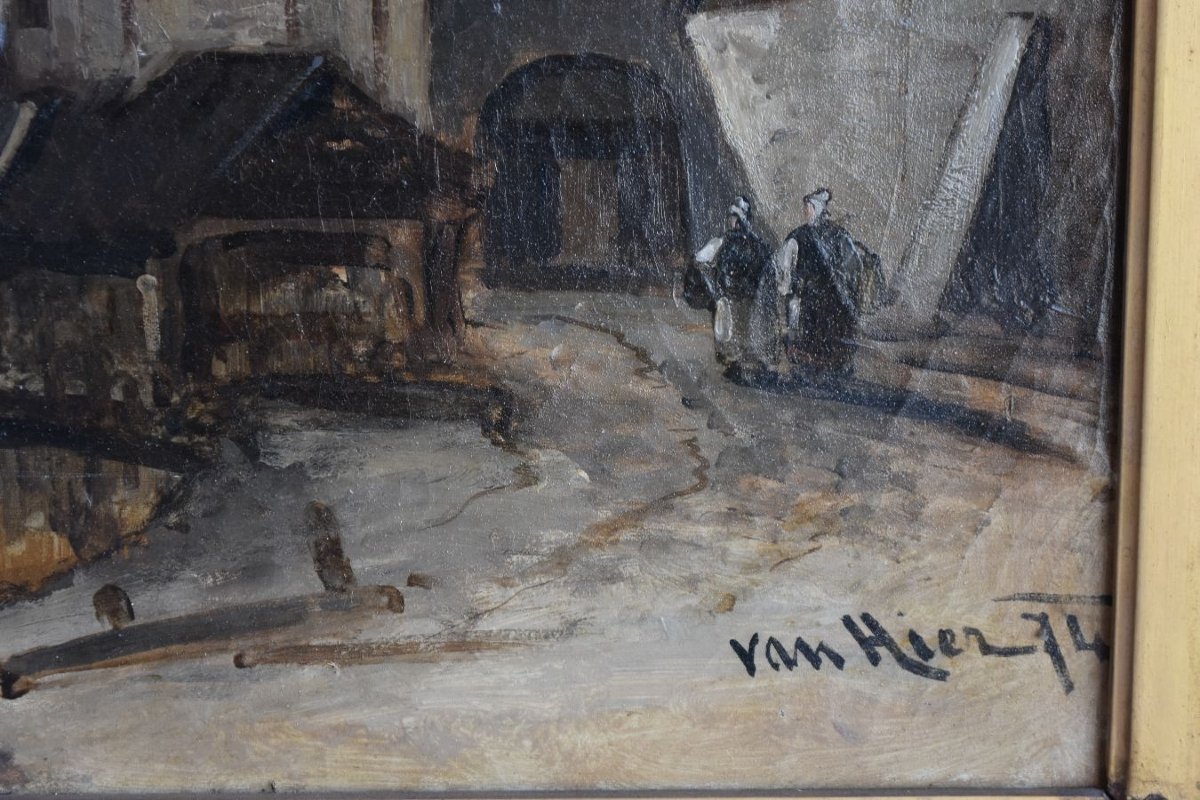 Peinture Flamande scène lacustre signée Van Hier-photo-4
