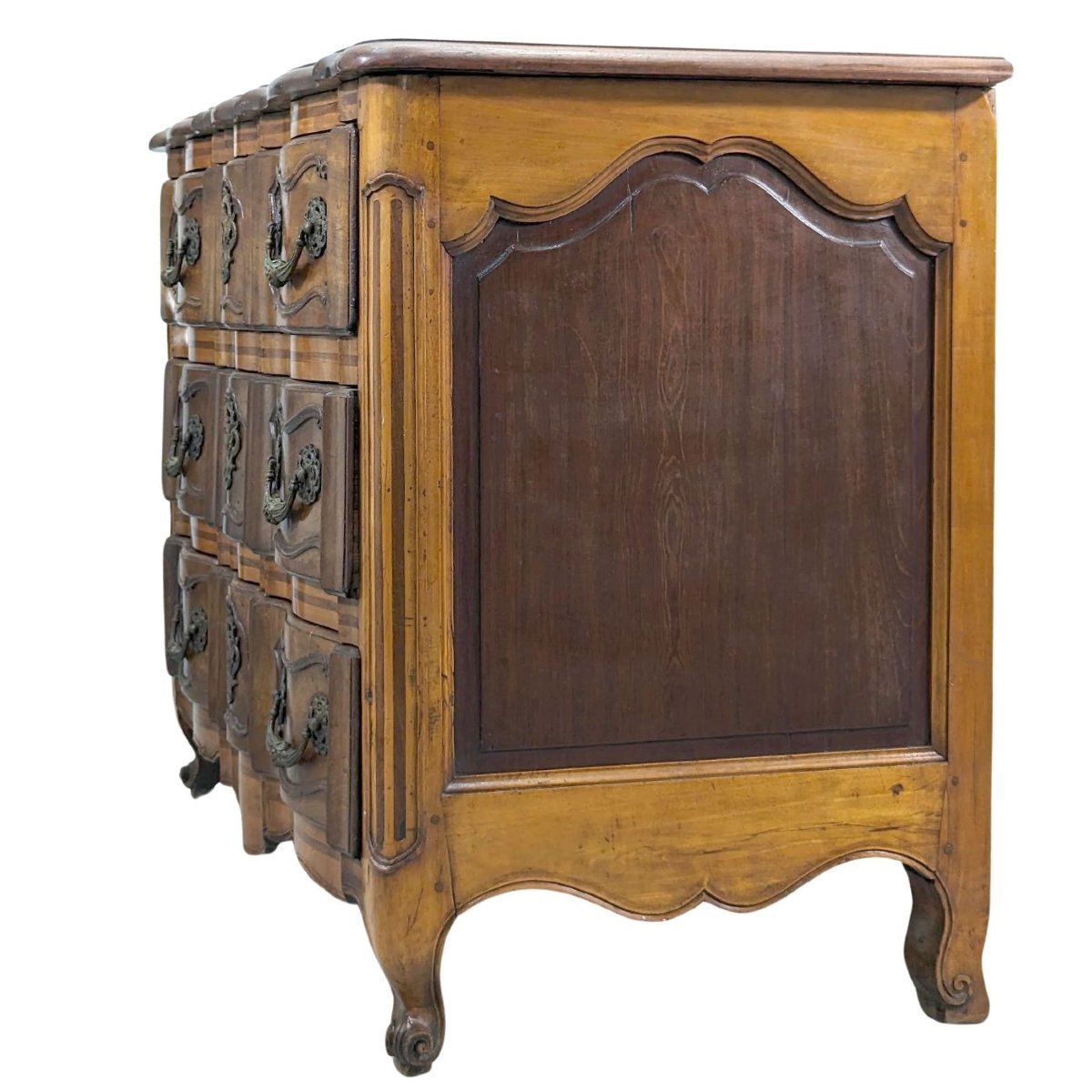 Commode arbalète galbée noyer époque XVIIIème-photo-2