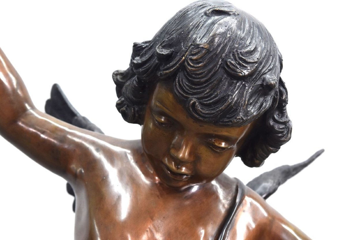 Bronze Cherub Putto, Height 1m48, Signed Perelli-photo-1