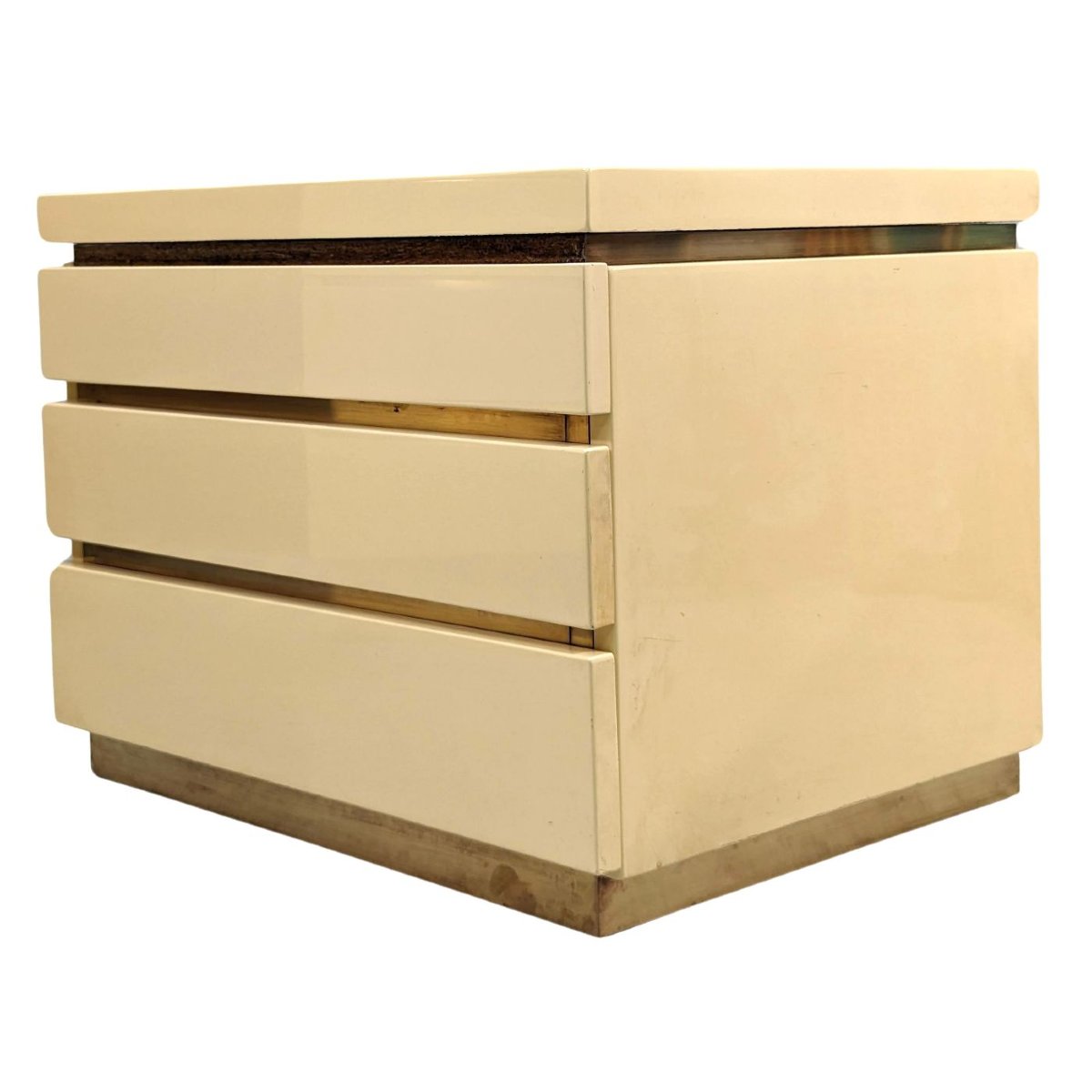 Pair Of Small 3-drawer Cream Lacquered Chests Of Drawers From The 80s By Jean Claude Mahey-photo-1