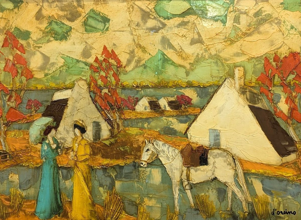 Huile sur toile signé d'Orcino paysage de Camargue époque 20ème-photo-3