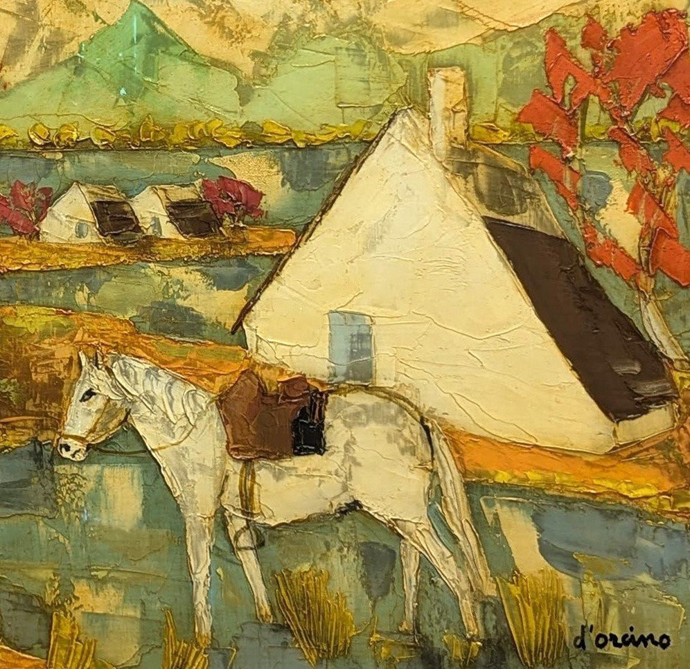 Huile sur toile signé d'Orcino paysage de Camargue époque 20ème-photo-1