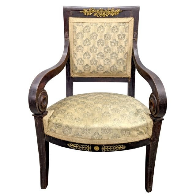 Paire de fauteuils Empire en acajou et bronzes dorés, circa 1810-photo-2