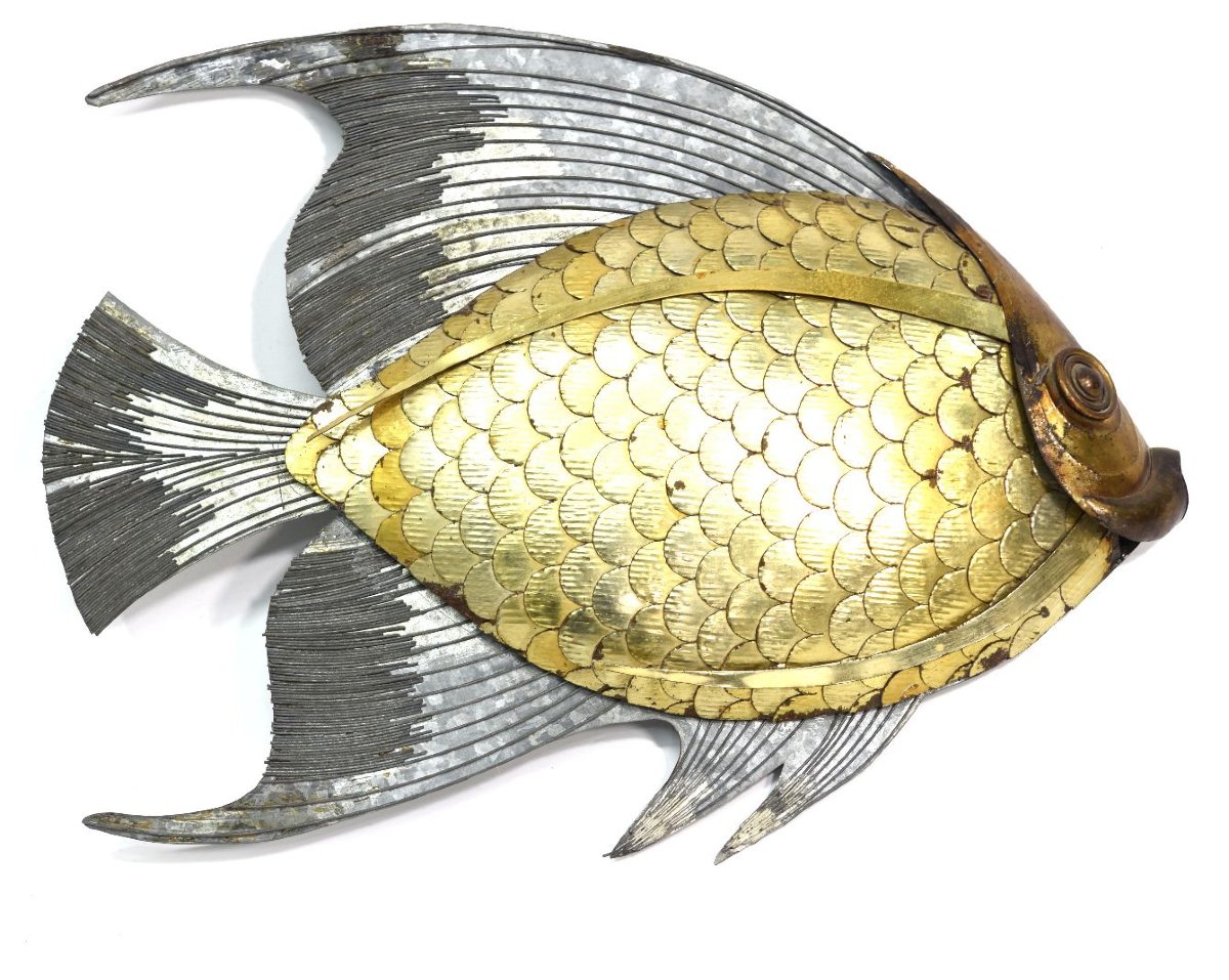 Fish Scale Wall Decoration In Patina Metal-photo-2