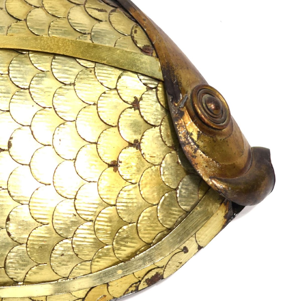 Fish Scale Wall Decoration In Patina Metal-photo-3