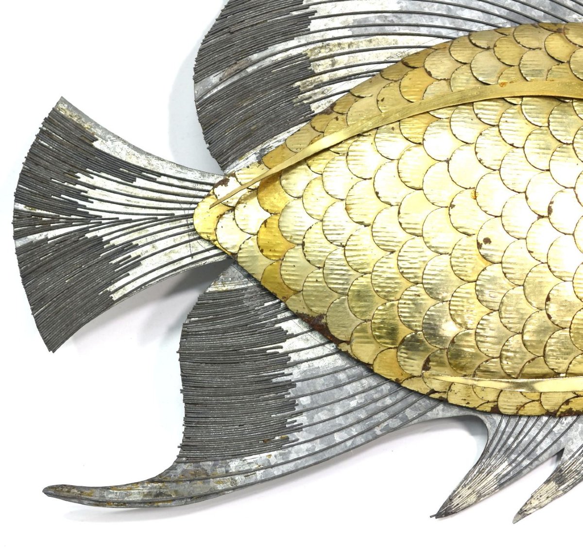 Fish Scale Wall Decoration In Patina Metal-photo-4
