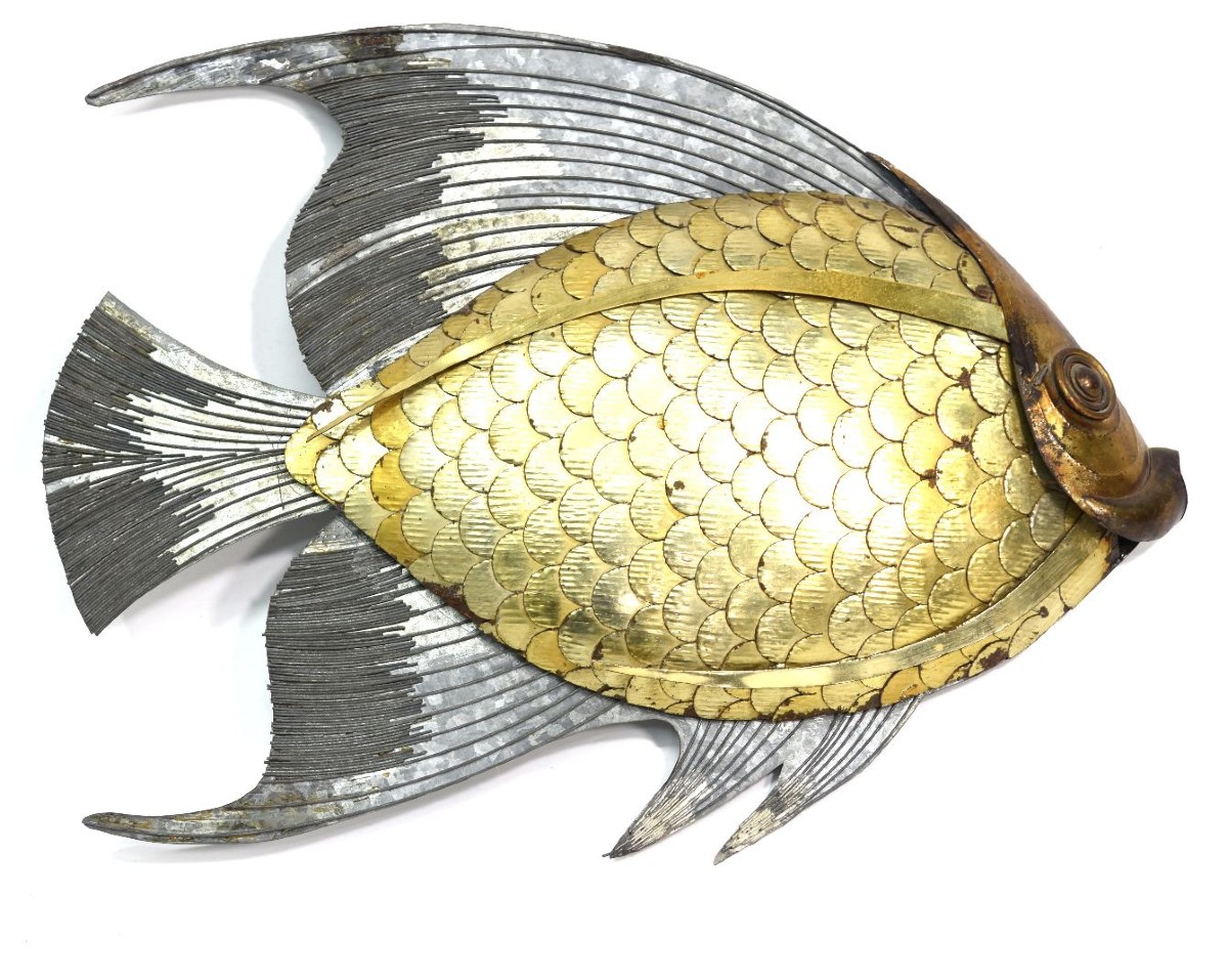 Fish Scale Wall Decoration In Patina Metal