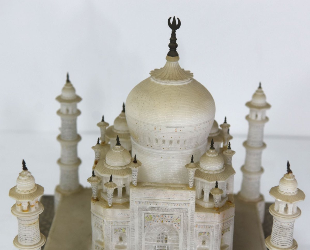 Sculpture du Taj Mahal en albâtre et bronze-photo-3