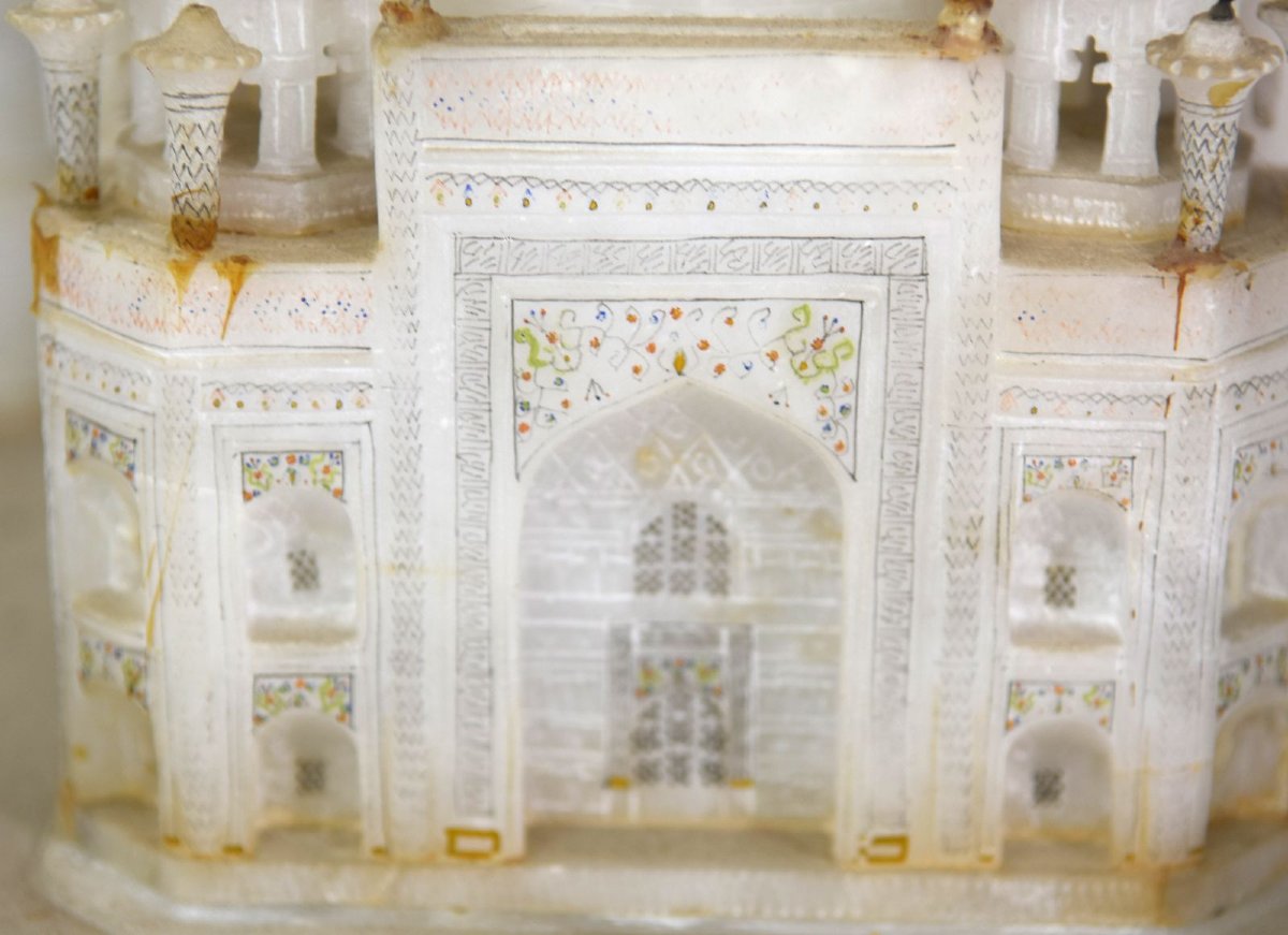 Sculpture du Taj Mahal en albâtre et bronze-photo-6
