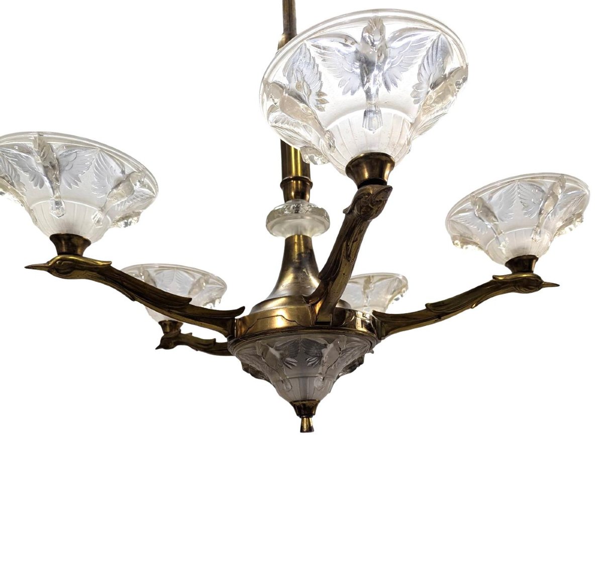 Boris Lacroix Art Deco Molded Glass Chandelier-photo-3