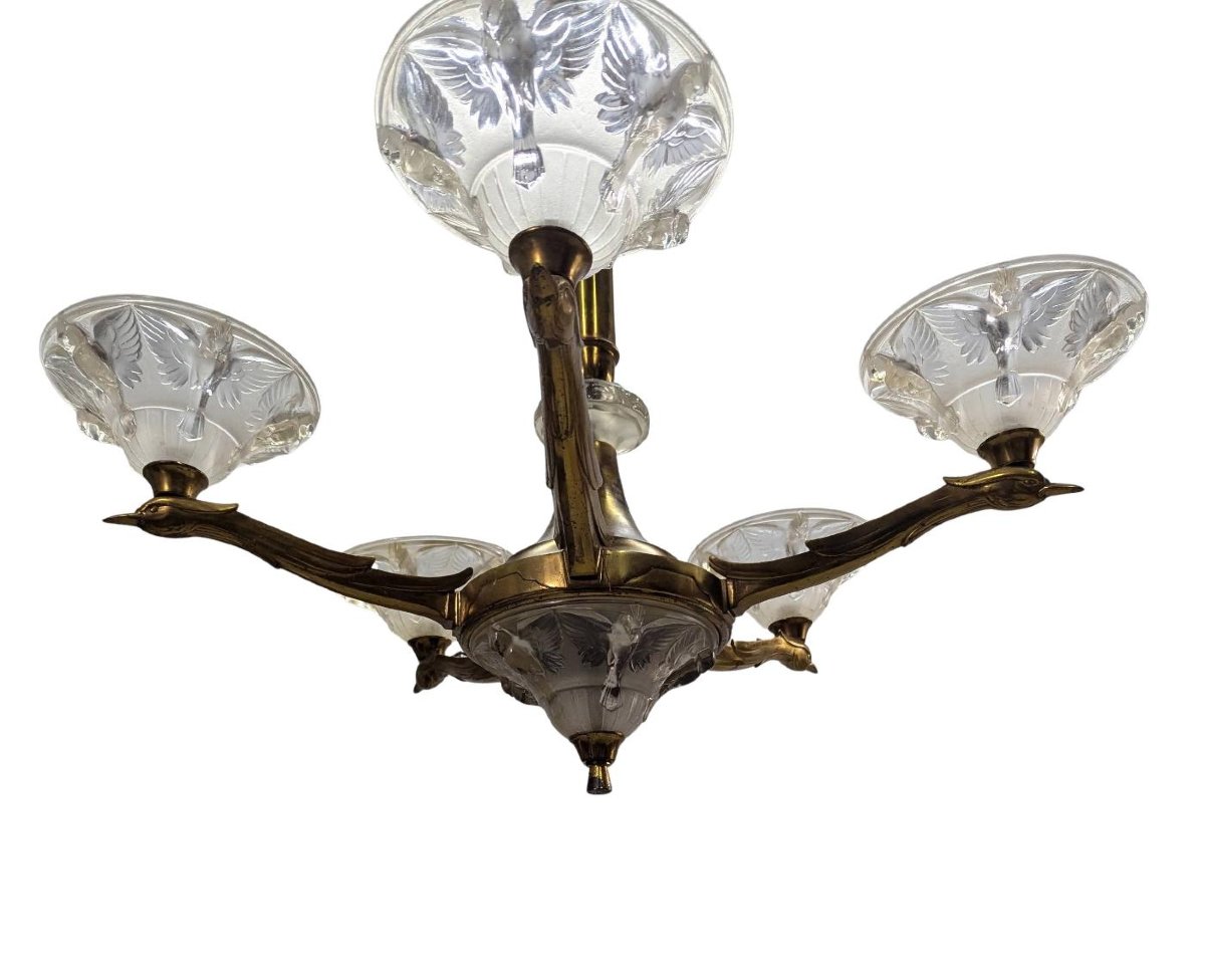 Boris Lacroix Art Deco Molded Glass Chandelier-photo-4