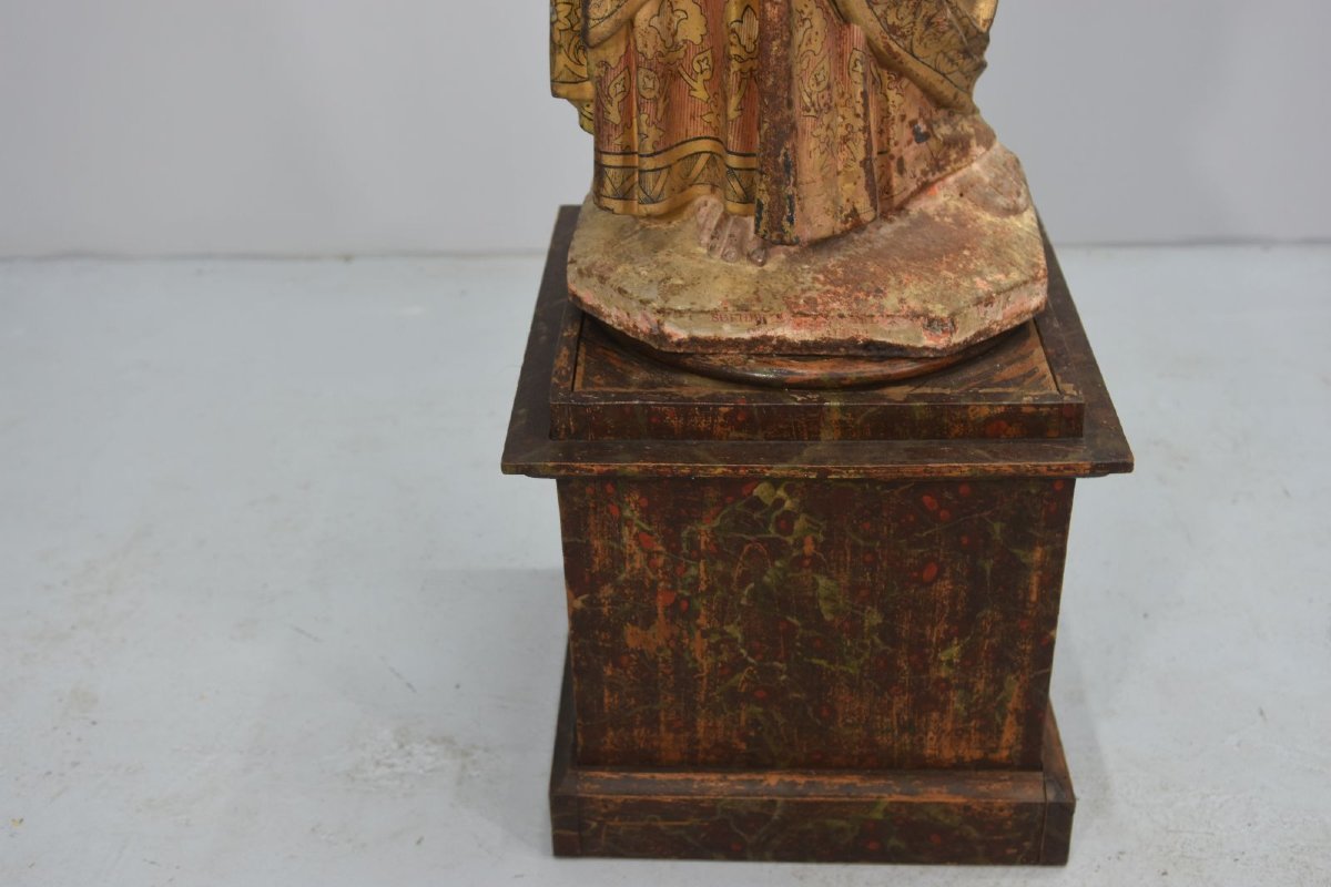 Polychrome Cast-iron Statue Of Christ (sacred Heart) 19th Century-photo-3