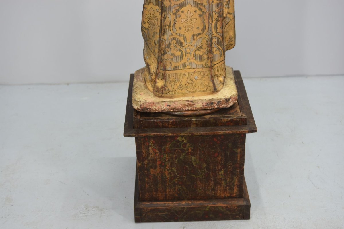 Polychrome Cast-iron Statue Of Christ (sacred Heart) 19th Century-photo-5