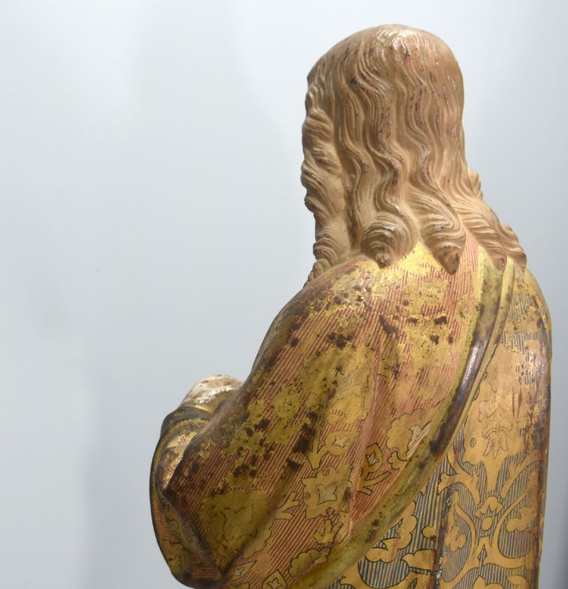 Polychrome Cast-iron Statue Of Christ (sacred Heart) 19th Century-photo-8