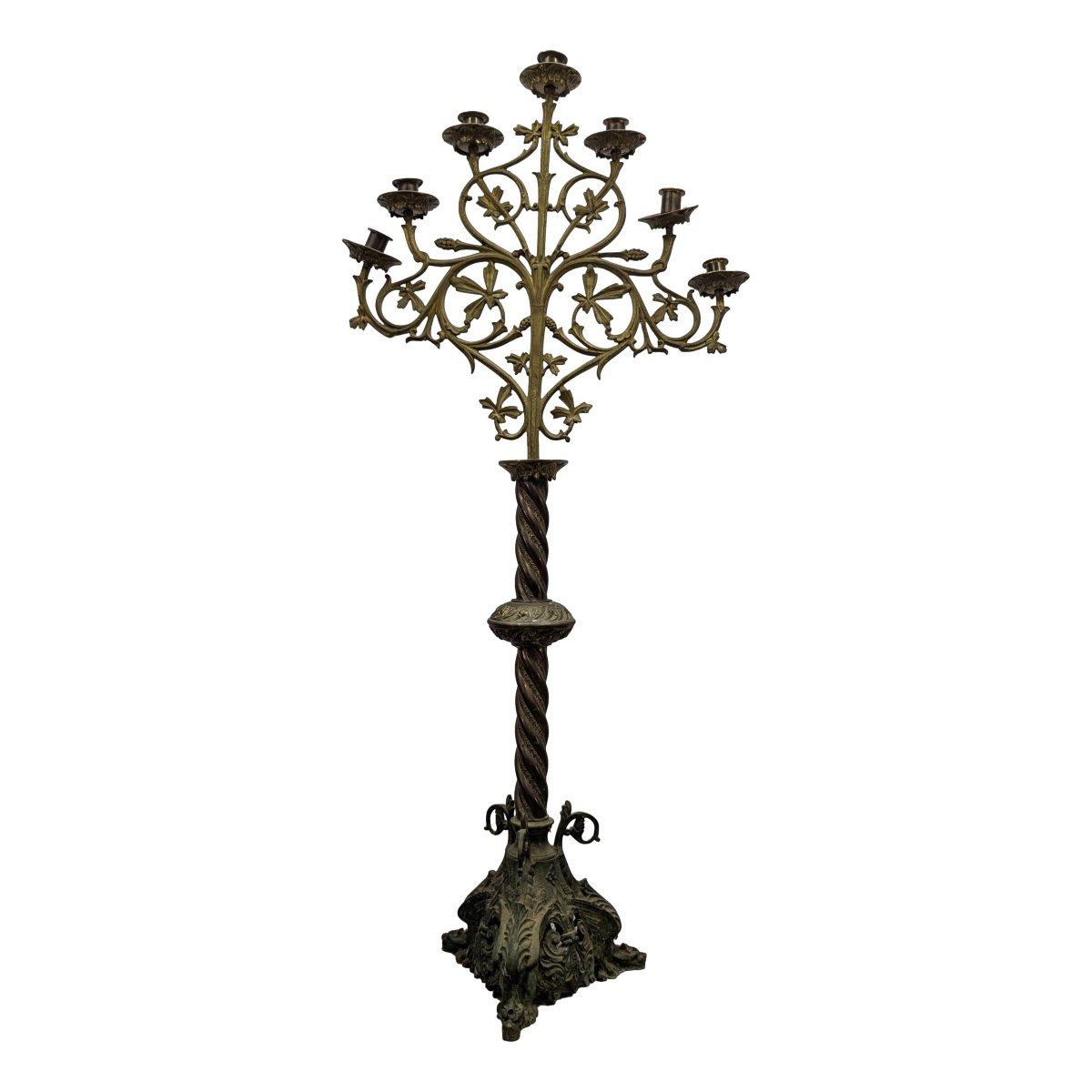 Candélabre d'église en bronze XIXème hauteur 110 cm-photo-2