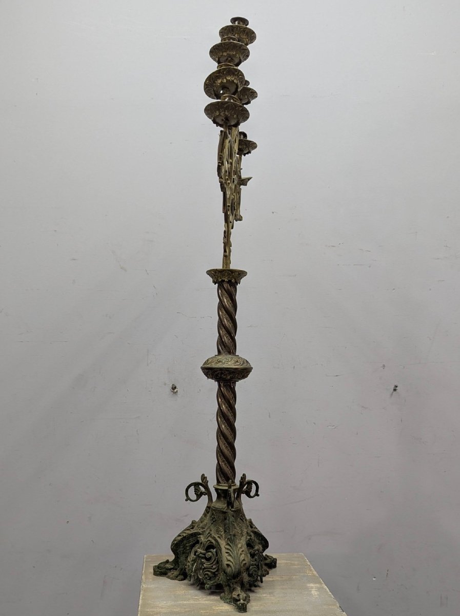 Candélabre d'église en bronze XIXème hauteur 110 cm-photo-1