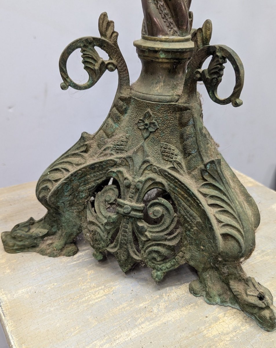 Candélabre d'église en bronze XIXème hauteur 110 cm-photo-2