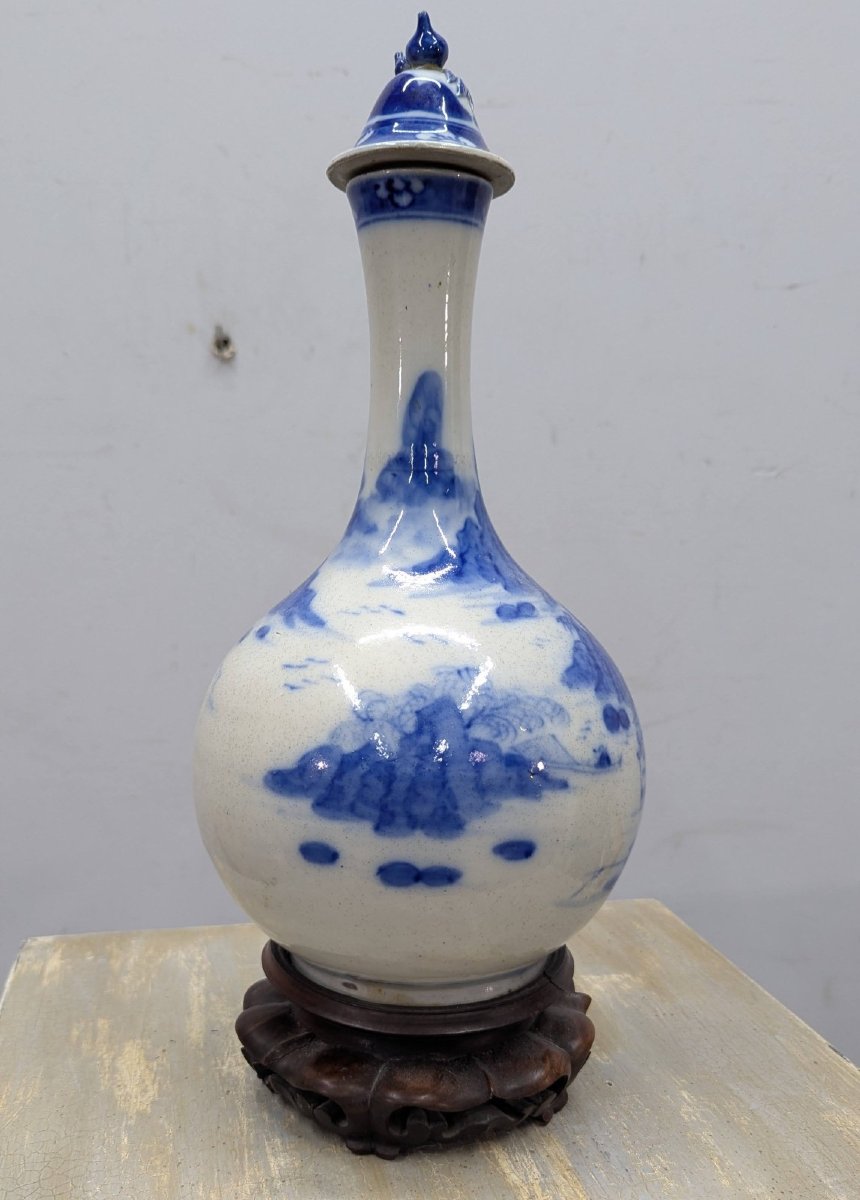 Vase couvert blanc bleu de chine XIXème-photo-4