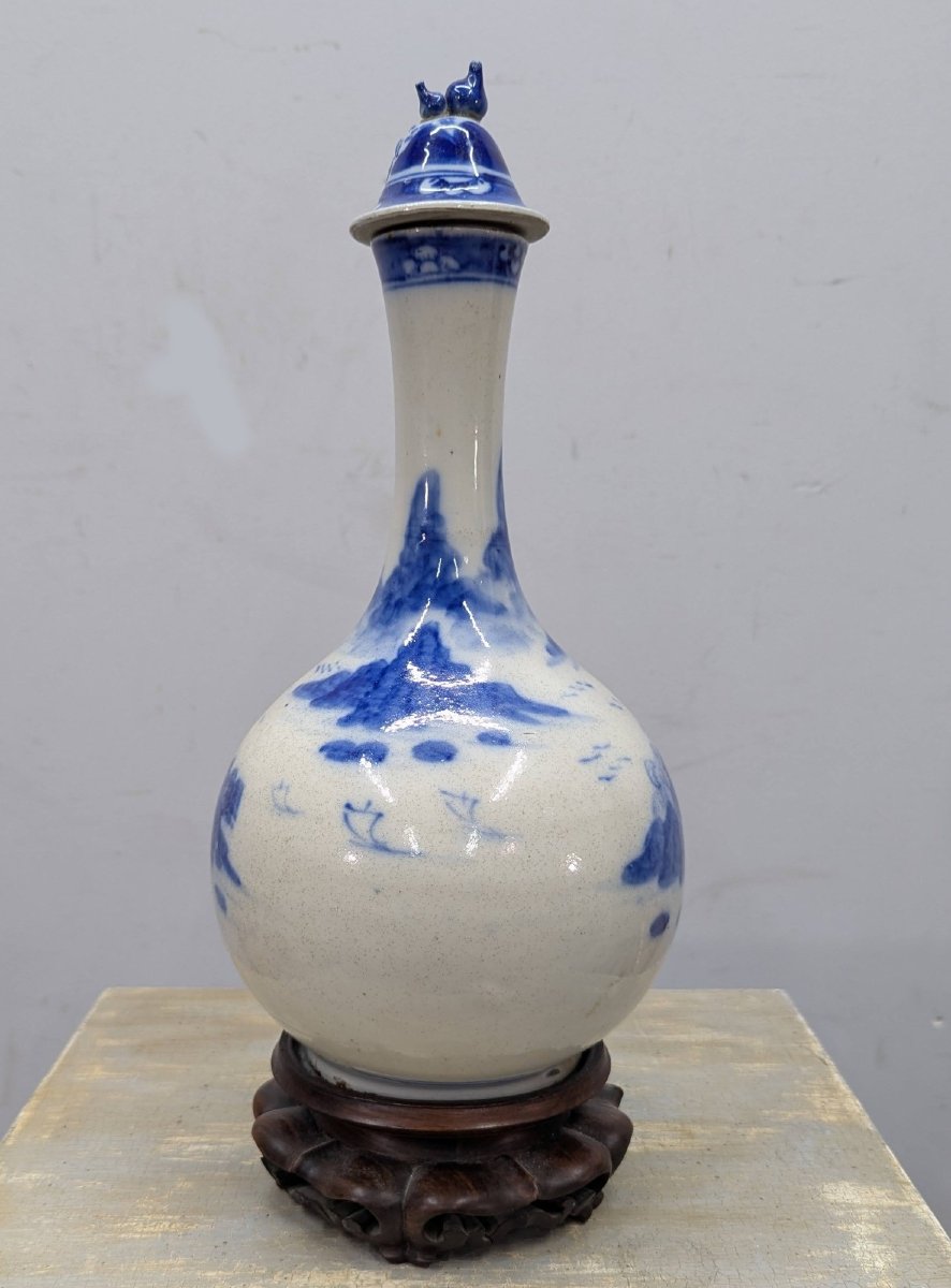 Vase couvert blanc bleu de chine XIXème-photo-3