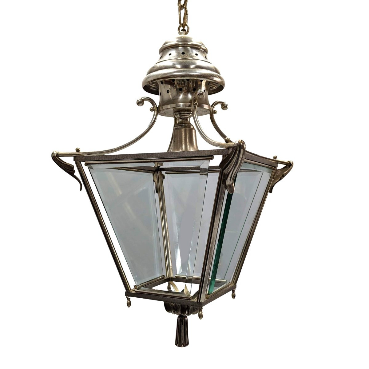 Lustre lanterne en bronze argenté-photo-2