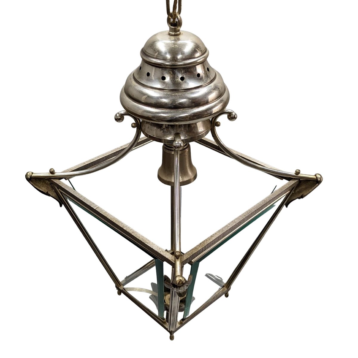 Lustre lanterne en bronze argenté-photo-3