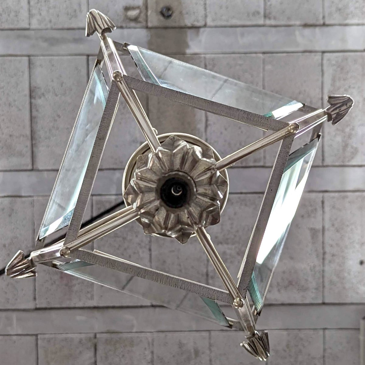 Lustre lanterne en bronze argenté-photo-4