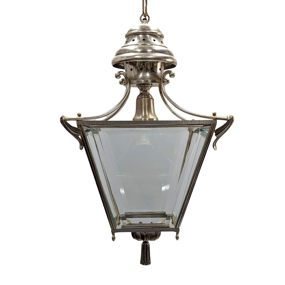 Lustre lanterne en bronze argenté
