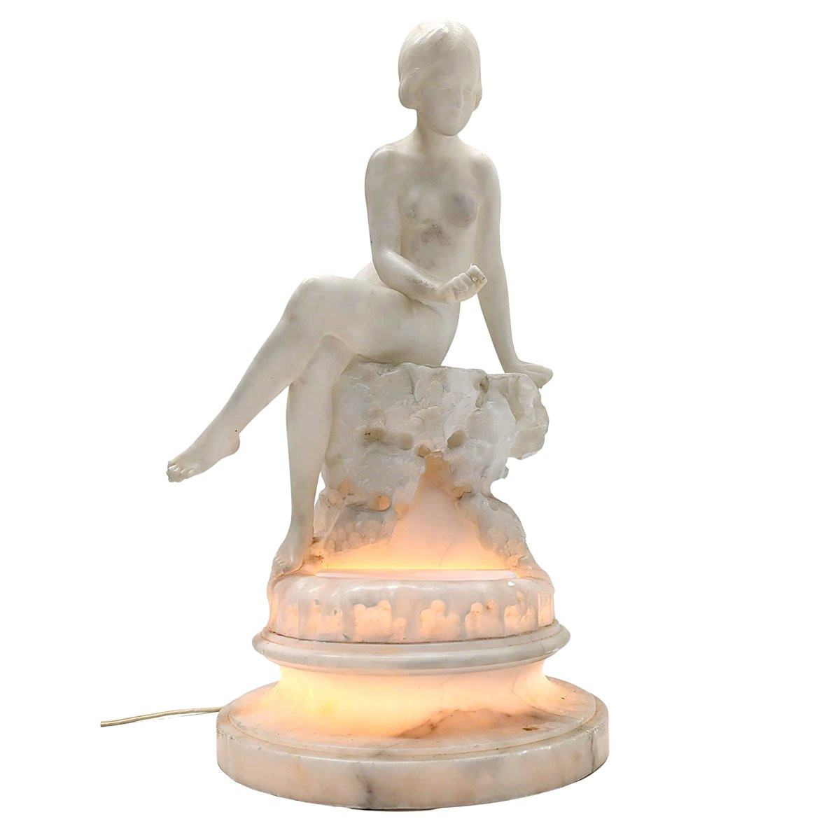 Veilleuse en albâtre Art déco 1930, par Umberto Stiaccini-photo-3