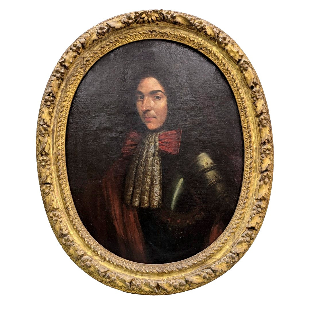 Portrait Of A Gentleman In Armor Oil On Canvas 18th Century