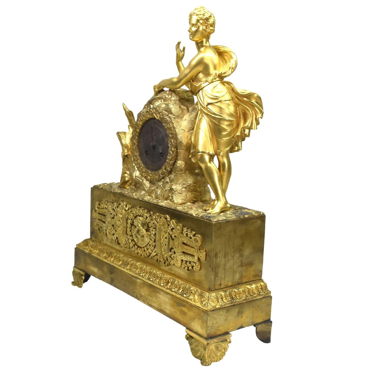 Restoration Period Clock In Gilt Bronze 19th Century-photo-3