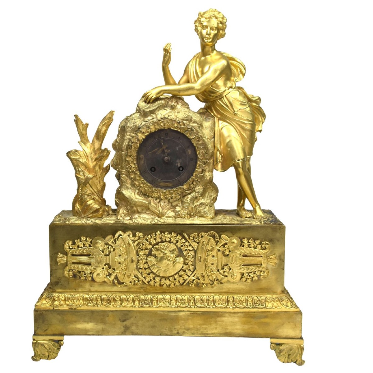 Restoration Period Clock In Gilt Bronze 19th Century