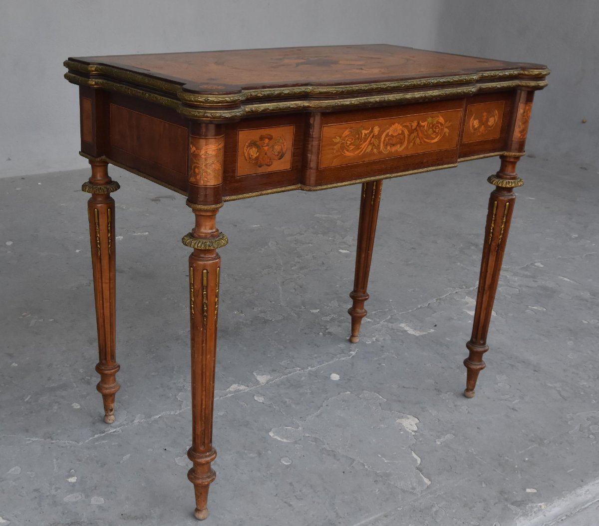 Table à jeu à système Napoléon III marquetée XIXème-photo-2