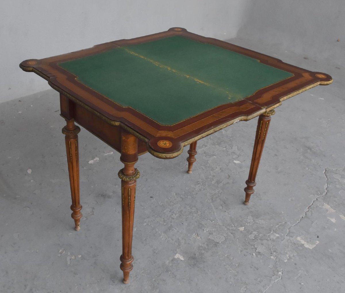 Table à jeu à système Napoléon III marquetée XIXème-photo-4